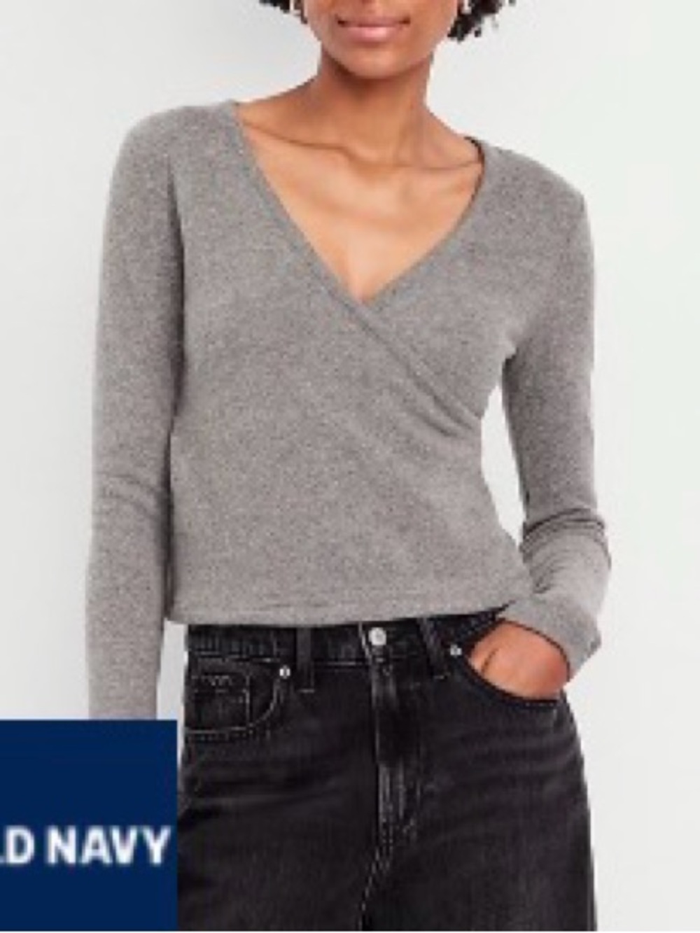 Old Navy Gray Wrap-Style V-Neck Sweater XL TALL